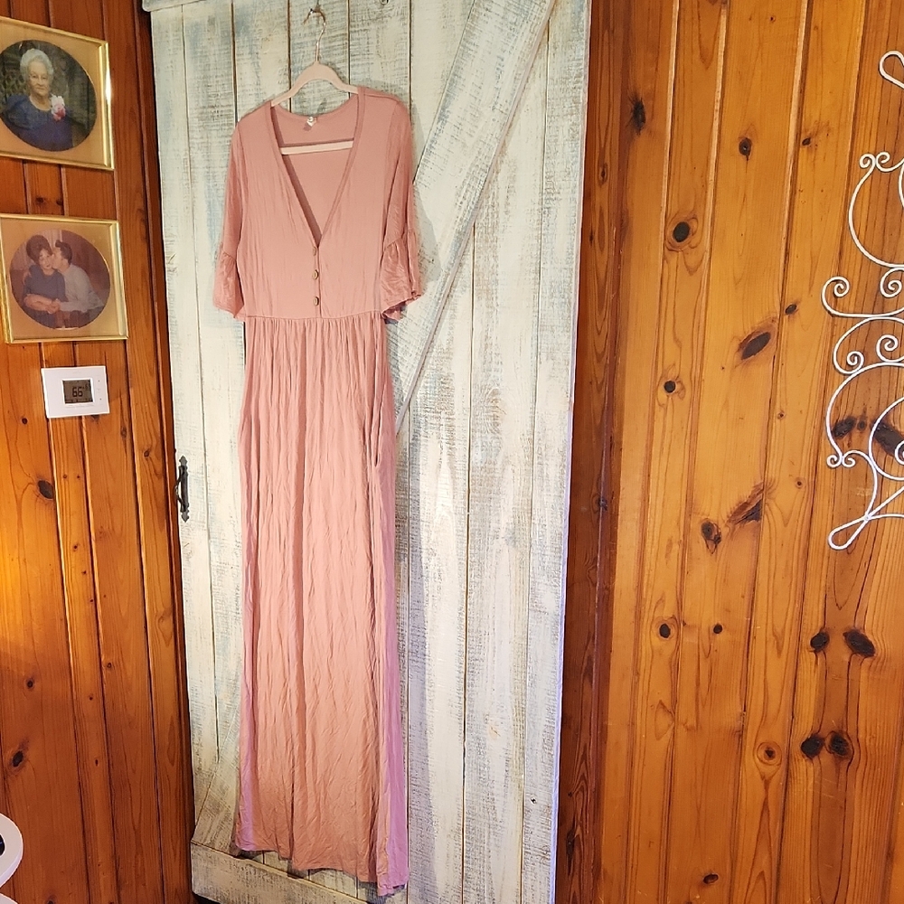 Beeson River Pink Flutter Sleeve Maxi Dress
